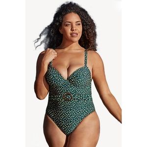 Cupshe One Piece Leopard Print Belted Swimsuit | Size 1X | Turquoise